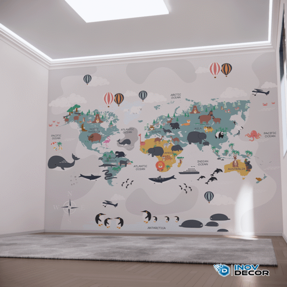 PAPEL DE PAREDE MAPA MUNDI DOS ANIMAIS – 014 - Imagem 4