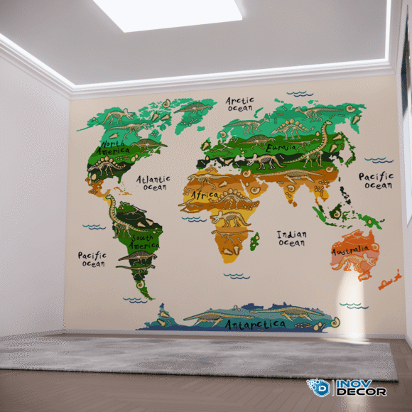 PAPEL DE PAREDE MAPA MUNDI DOS ANIMAIS – 015