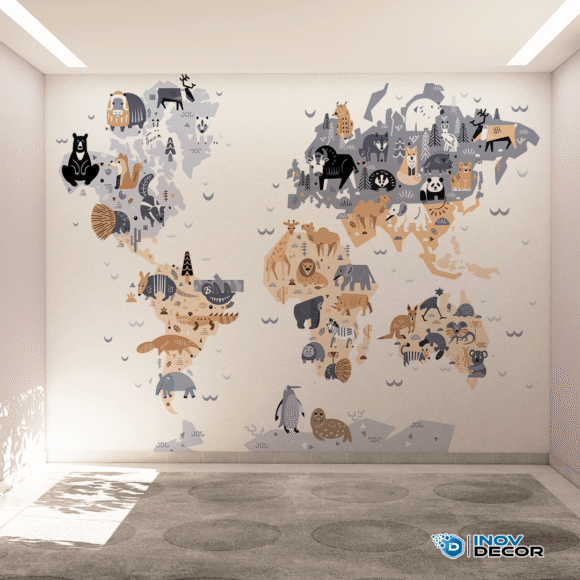 PAPEL DE PAREDE MAPA MUNDI DOS ANIMAIS – 018 - Imagem 3