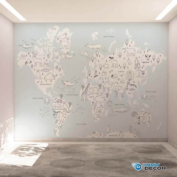 PAPEL DE PAREDE MAPA MUNDI DOS ANIMAIS – 019 - Imagem 3