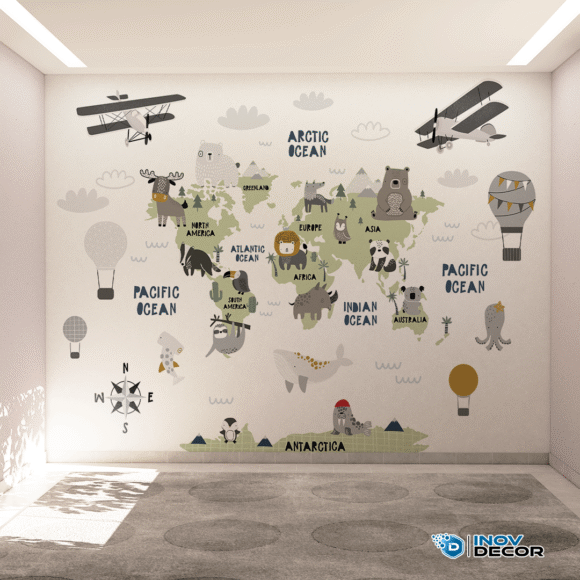 PAPEL DE PAREDE MAPA MUNDI DOS ANIMAIS – 020 - Imagem 3