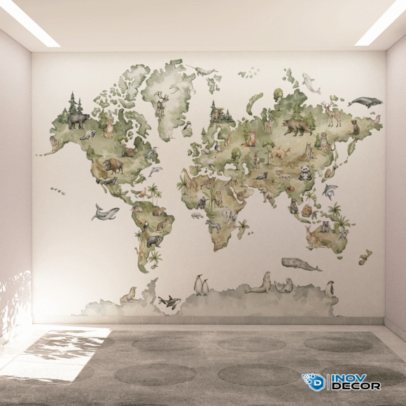 PAPEL DE PAREDE MAPA MUNDI DOS ANIMAIS – 021 - Imagem 3