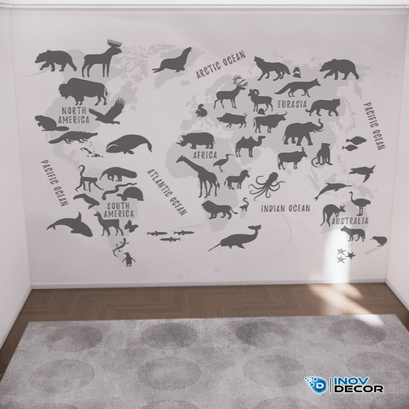 PAPEL DE PAREDE MAPA MUNDI DOS ANIMAIS – 013 - Imagem 4