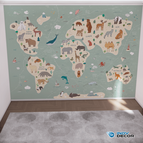 PAPEL DE PAREDE MAPA MUNDI DOS ANIMAIS – 016 - Imagem 4