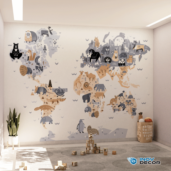 PAPEL DE PAREDE MAPA MUNDI DOS ANIMAIS – 018 - Imagem 4