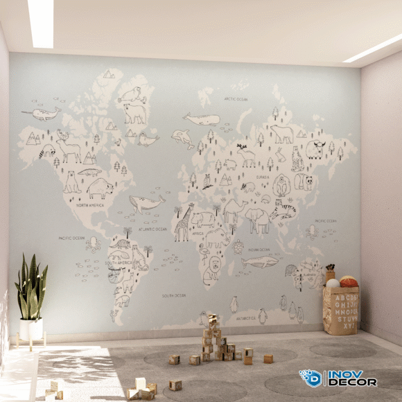 PAPEL DE PAREDE MAPA MUNDI DOS ANIMAIS – 019 - Imagem 4