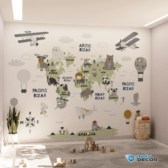 PAPEL DE PAREDE MAPA MUNDI DOS ANIMAIS – 020 - Imagem 4