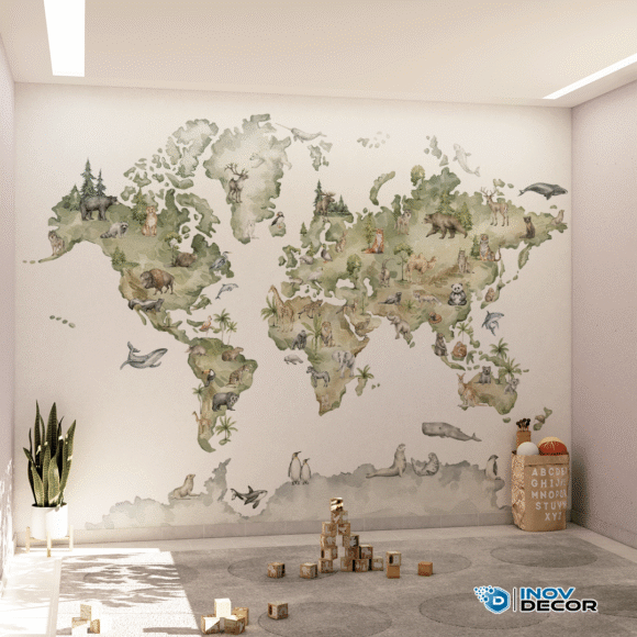 PAPEL DE PAREDE MAPA MUNDI DOS ANIMAIS – 021 - Imagem 4