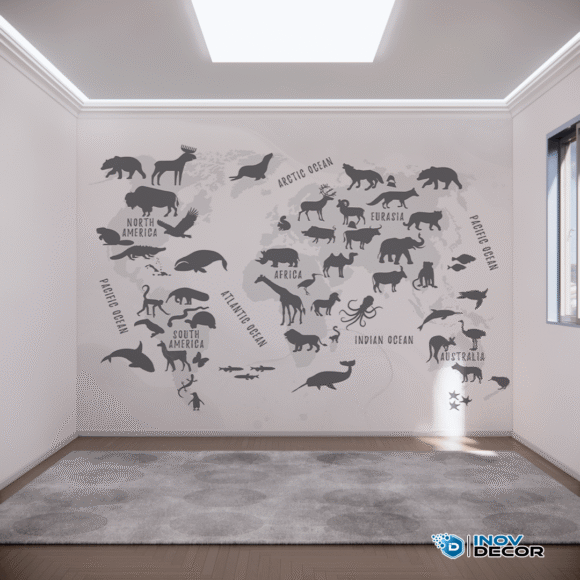 PAPEL DE PAREDE MAPA MUNDI DOS ANIMAIS – 013