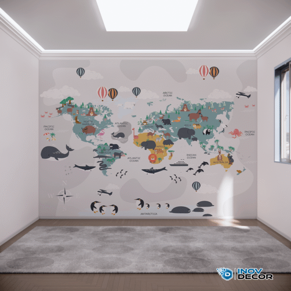 PAPEL DE PAREDE MAPA MUNDI DOS ANIMAIS – 014