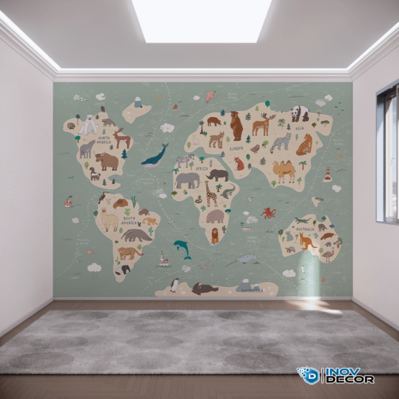 PAPEL DE PAREDE MAPA MUNDI DOS ANIMAIS – 016