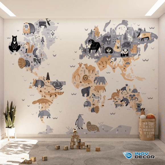 PAPEL DE PAREDE MAPA MUNDI DOS ANIMAIS – 018