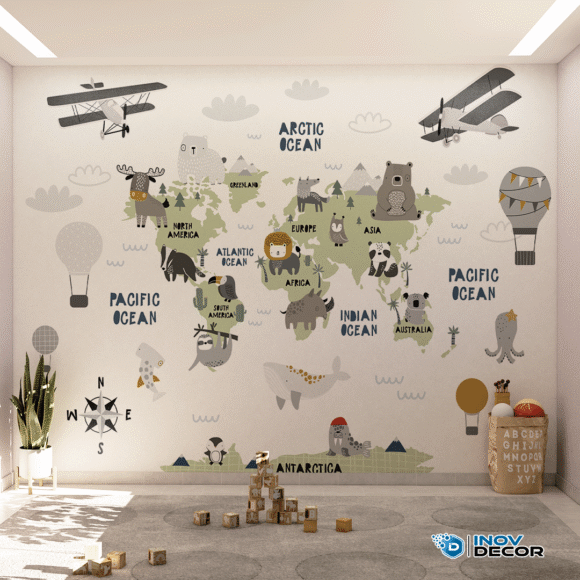 PAPEL DE PAREDE MAPA MUNDI DOS ANIMAIS – 020