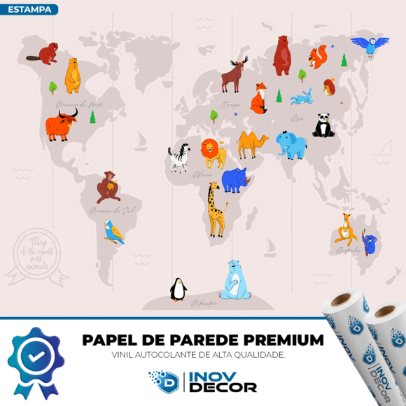 PAPEL DE PAREDE MAPA MUNDI DOS ANIMAIS - 001 - Imagem 2