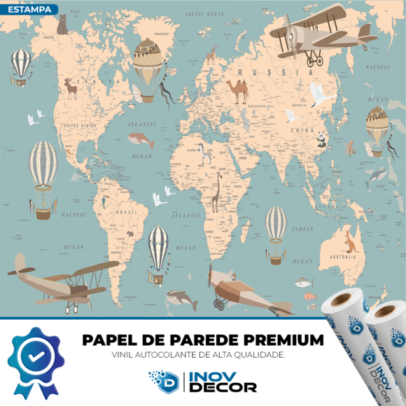 PAPEL DE PAREDE MAPA MUNDI DOS ANIMAIS - 002 - Imagem 2