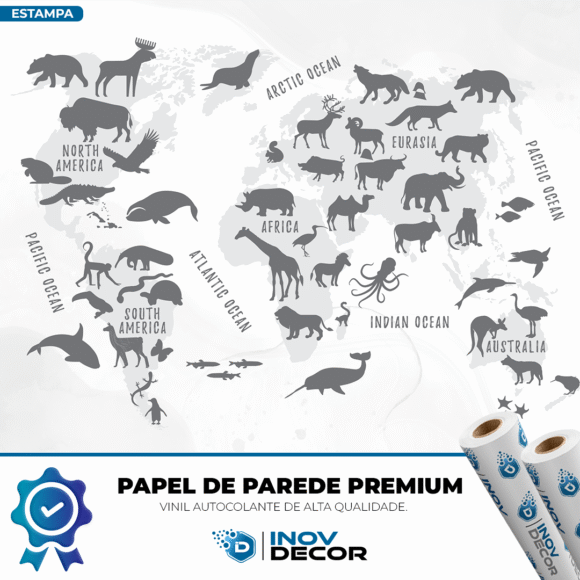 PAPEL DE PAREDE MAPA MUNDI DOS ANIMAIS – 013 - Imagem 2
