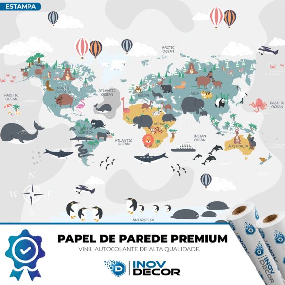 PAPEL DE PAREDE MAPA MUNDI DOS ANIMAIS – 014 - Imagem 2