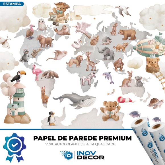 PAPEL DE PAREDE MAPA MUNDI DOS ANIMAIS – 017 - Imagem 2