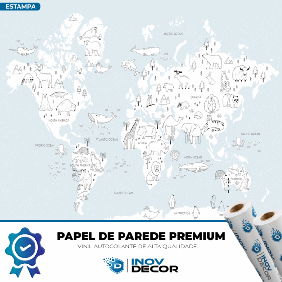 PAPEL DE PAREDE MAPA MUNDI DOS ANIMAIS – 019 - Imagem 2