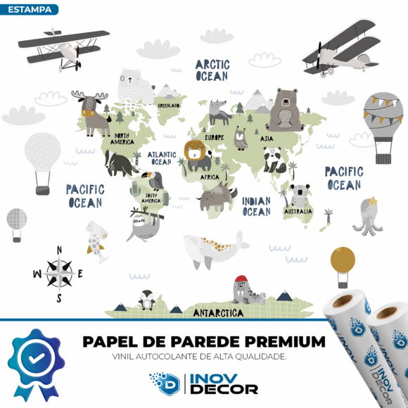 PAPEL DE PAREDE MAPA MUNDI DOS ANIMAIS – 020 - Imagem 2