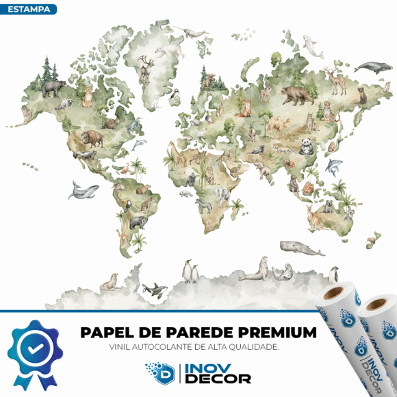 PAPEL DE PAREDE MAPA MUNDI DOS ANIMAIS – 021 - Imagem 2
