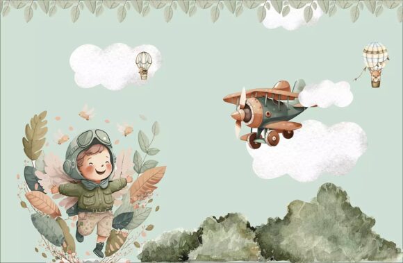 PAPEL DE PAREDE URSINHOS AVIADORES - 012